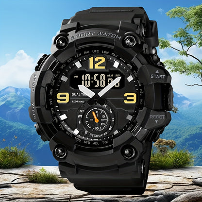 Men's Sports Digital Watch Dual Display TPU Strap – Fashion Analog Digital Wristwatch for Men Outdoor Casual Timepiece Gift, Black Red Golden