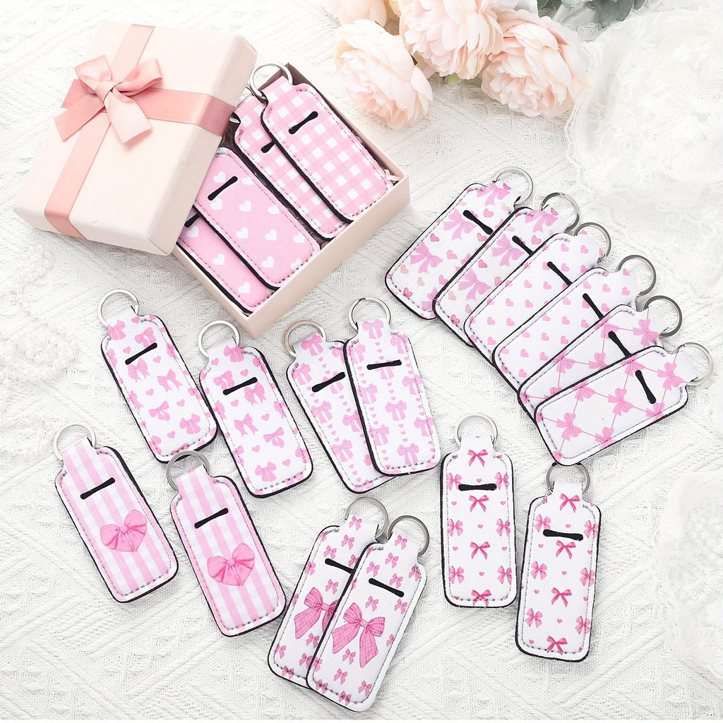 20pcs Coquette Pink Bow Lipstick Holder Keychain Bulk With Portable Clip On Lip Gloss Sleeve Pouch Keychain Coquette Birthday Party Favor Pocket Lip Balm Holder