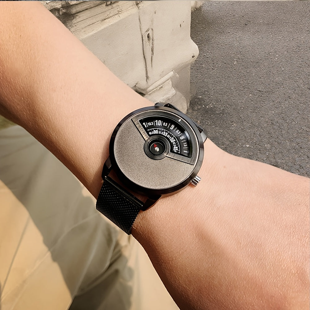Minimalist No-Hands Quartz Watch with Stainless Steel Strap - Contemporary Industrial Design Unisex Wristwatch for Men & Women, Unique Sleek Timepiece for Everyday & Formal Wear