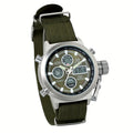 [Christmas Gifts] Men's Tactical Dual Time Army Green Analog Quartz Watch, Digital Sports Watch With Date Display, Alarm, Whole Time Chime, LED Lights, Suitable For Casual Business Outdoor Wear, Sports Enthusiasts' Watches, Christmas Gifts