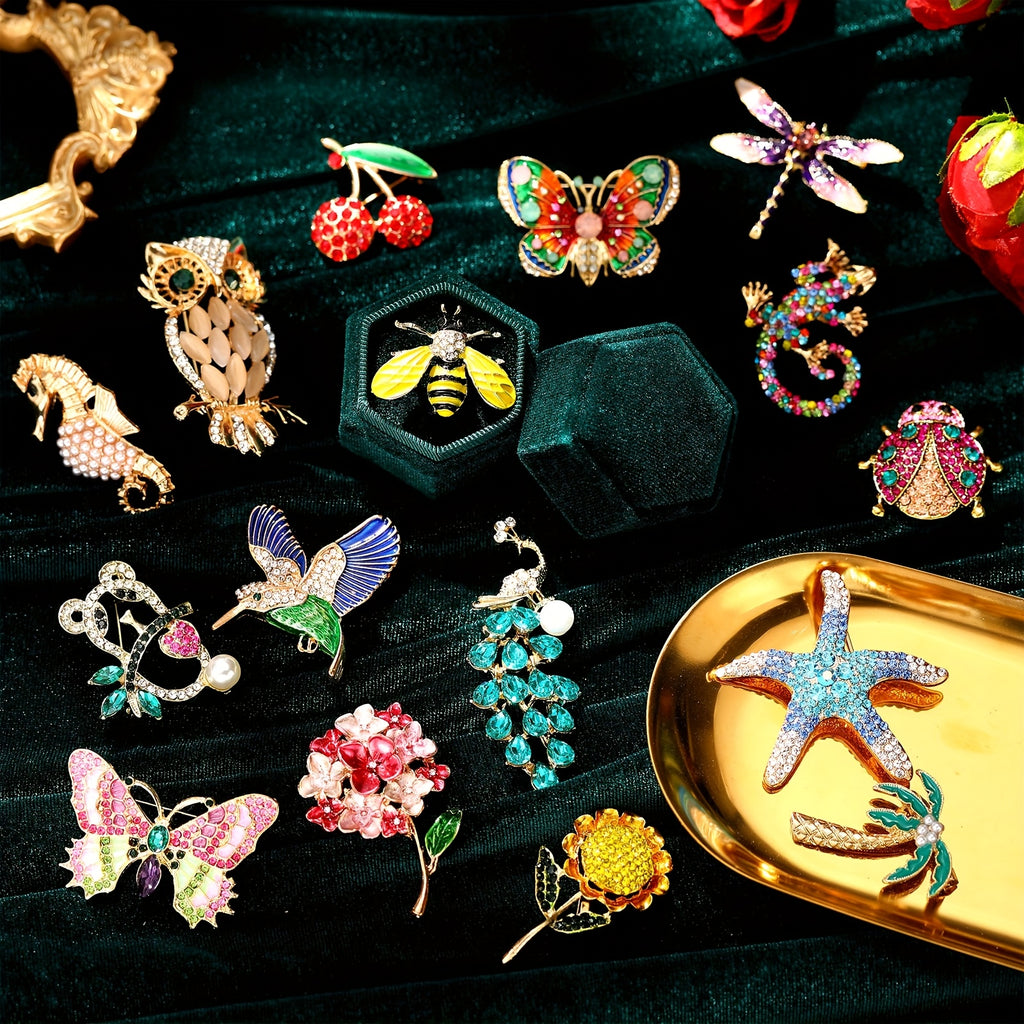 16pcs Women Brooch Set Rhinestone Vintage Animal Insect Plant Pins Brooches Bulk for Women Men Mother's Day Gifts