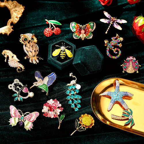 16pcs Women Brooch Set Rhinestone Vintage Animal Insect Plant Pins Brooches Bulk for Women Men Mother's Day Gifts