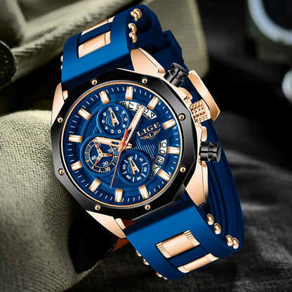 Men's Chronograph Quartz Watch with Luminous Dial & Calendar | Stopwatch, Outdoor Sports Casual Wristwatch – Black, Blue, Gold & Silver Color Options
