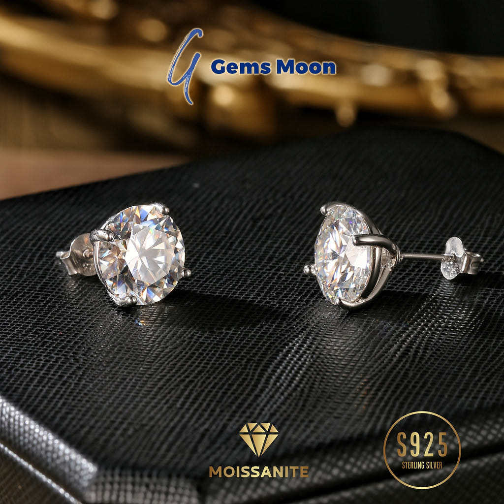 Amazing Discount! Brilliant Moissanite Hand-Set Stud Earrings, High-Quality D Color VVS1, S925 Silver, Ideal Jewelry Gifts for Valentine's Day, Birthday, with GRA Certificate, Velvet Pouch, Silver Polishing Cloth, Backs. Local Warehouse,