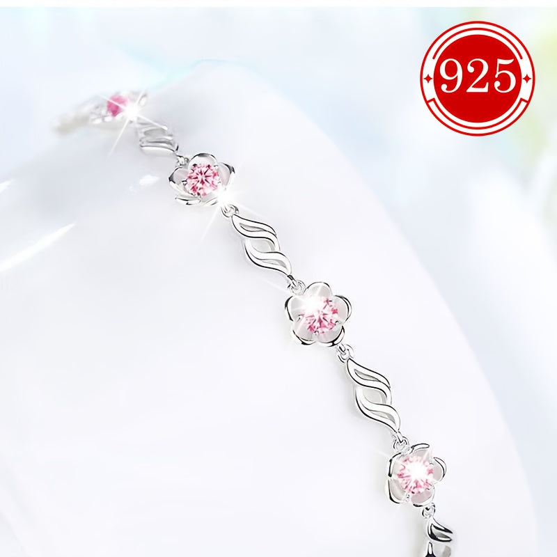 925 silver hypoallergenic bracelet, one pack, Women's peach blossom bracelet, light luxury niche design flower hand ornament, for couples, best friends, daily wedding banquet, seaside vacation, Valentine's Day, Ramadan, anti-oxidation packaging