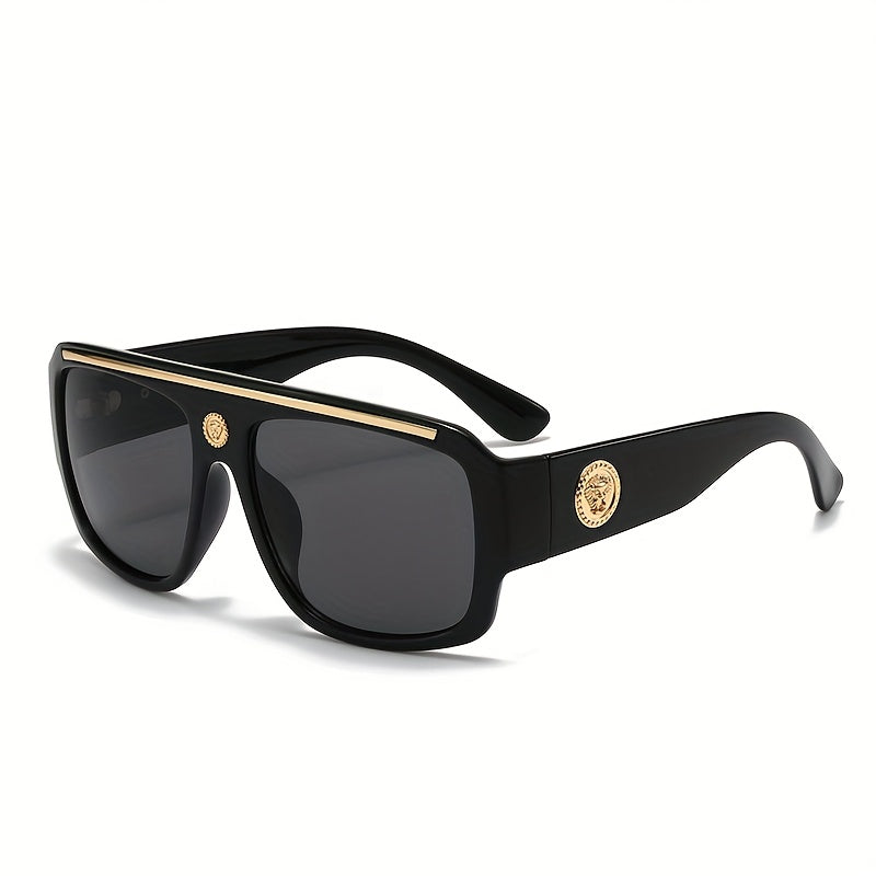 Oversized Cyberpunk Square Glasses for Men – Extra Large 139mm+ Frame with Gold Metal Trim, Decorative Lenses for Street Fashion, Cosplay & Special Occasions, Futuristic Unisex Eyewear