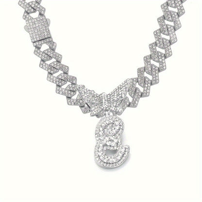 Cuban Link Chain Necklace - Initial Letter for Men Women - with Butterfly Alphabet Pendant A-Z, Gold & - product detail view