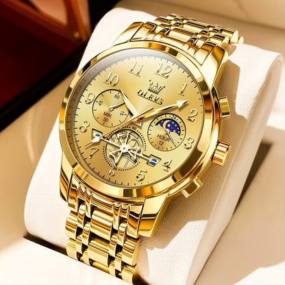 OLEVS Big Face Watch for Men - Luxury Stainless Steel Luminous Dress Watch, Easy to Read Large Dial with Calendar, Business Wristwatch in Gold Blue Black White