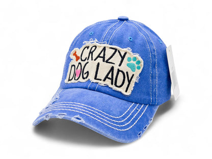 "Crazy Dog Lady" Vintage Distressed Embroidered Baseball Cap For American - 100% Cotton, Breathable, Casual, Adjustable, UV Protection