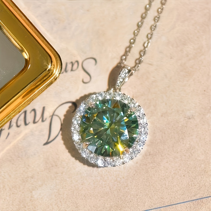 Moissanite Pendant Necklace for Women – 5 Carat Green S925 Sterling Silver, Vintage Elegant Classic Design, Gift Box Included, Perfect Birthday & Holiday Gift