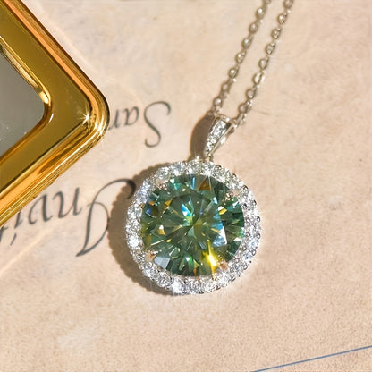 Moissanite Pendant Necklace for Women – 5 Carat Green S925 Sterling Silver, Vintage Elegant Classic Design, Gift Box Included, Perfect Birthday & Holiday Gift