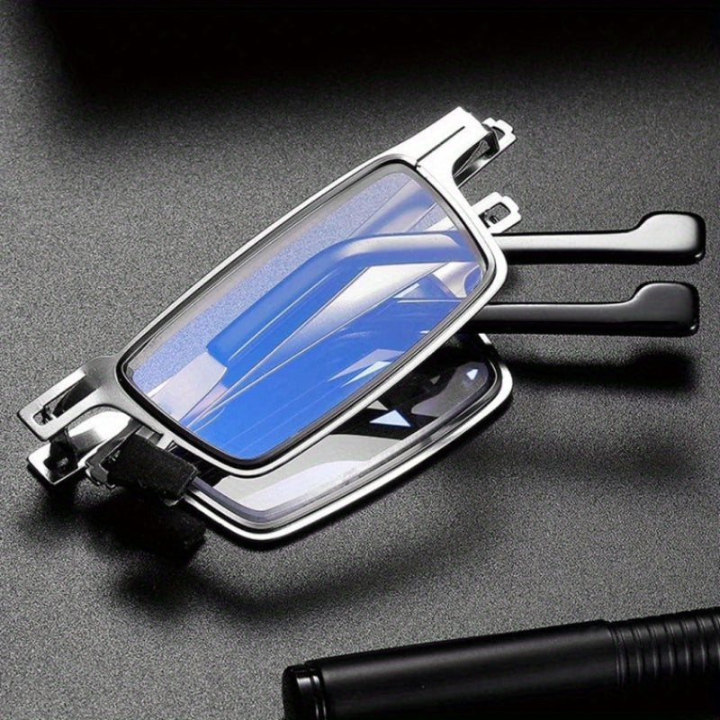 2pcs Portable Folding Blu-ray Shielded Eyewear, Round and Rectangle, Comfortable High Definition Stainless Steel Frame, Lightweight Pocket Eyewear Strap Case, Portable Eyewear | Fashion Frame Design | Stainless Steel Eyewear, Eyewear Case, Travel