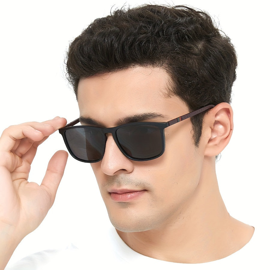 3 Pairs of  Striped Square Fashionable Men's and Women's Fashion Glasses - Luxurious Designer Anti-glare Black, Deep  and Red Color Combination - Fashionable UV Protection, Suitable for Driving, Fishing, Traveling and Beach Outfits