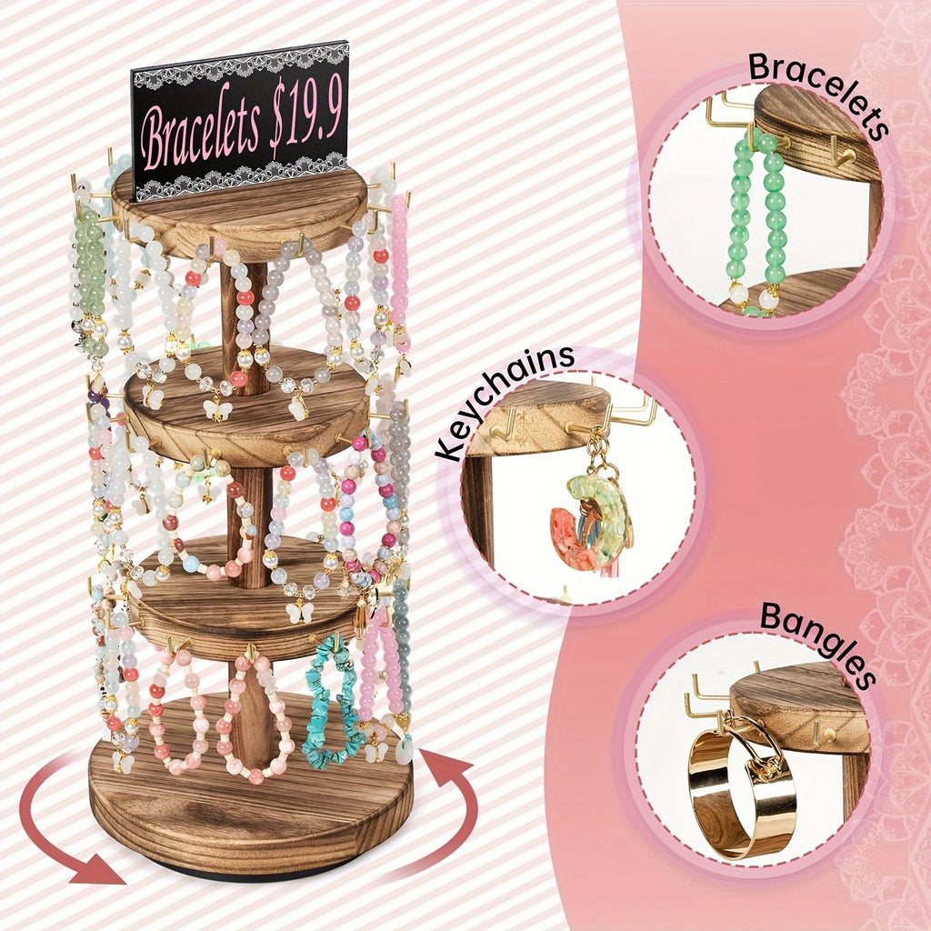 [Jewelry Tower Organizer] 3-Tier Large Capacity Wooden Jewelry Tower Organizer with Multi-Tier Bracelet And Necklace Shelves Rotating Display Rack for Dressers And Counters
