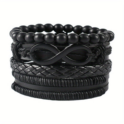Men's Bracelet Set 12pcs – Tiger Eye Stone, Moonstone Beads & Woven Leather Rope, Vintage Stackable Bracelets for Casual & Party Wear, Fashionable Gift