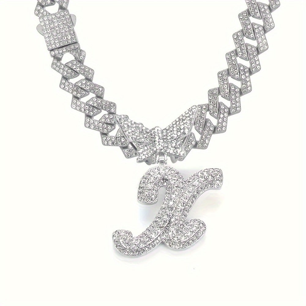 Cuban Link Chain Necklace - Initial Letter for Men Women - with Butterfly Alphabet Pendant A-Z, Gold & - product detail view