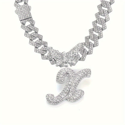 Cuban Link Chain Necklace - Initial Letter for Men Women - with Butterfly Alphabet Pendant A-Z, Gold & - product detail view