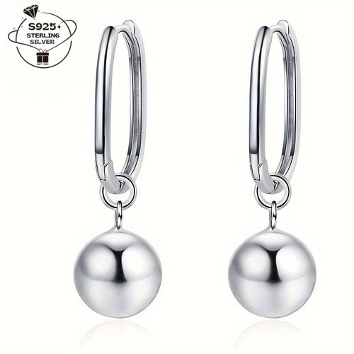 1 Pair of Women's S925 Silver Simple High-End Geometric Glossy Large Round Bead Pendant Everyday Multifunctional Party Earrings no box