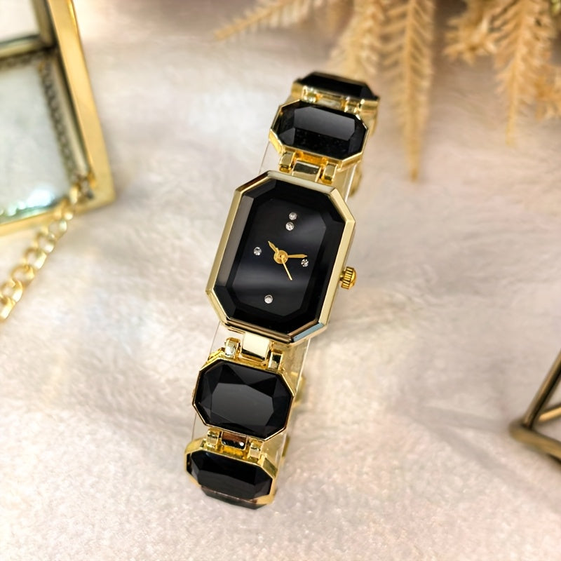 5pcs Women'S Watch Set, Simple and Fashionable Light Luxury Elegant Versatile Square Multi-Color Alloy Chain Watch with Rhinestone Square Jewelry Set, Suitable for Daily Decoration Wear
