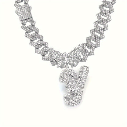 Cuban Link Chain Necklace - Initial Letter Necklace for Men Women - Cuban Link Chain with Butterfly Alphabet - product detail view 104