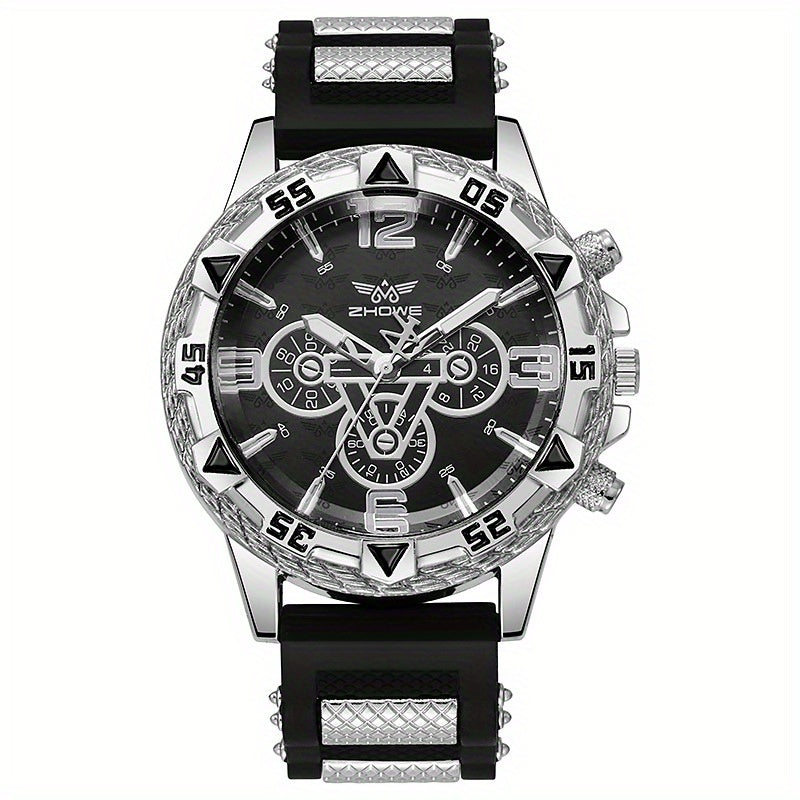 Men's Sports Quartz Watch Set of 2 – Large Dial Silicone Strap Wristwatch for Men, Casual Business Waterproof Style, Gift Idea