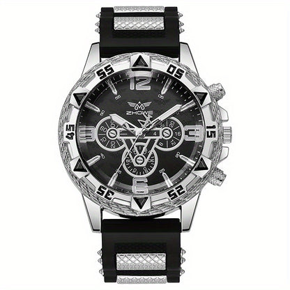Men's Sports Quartz Watch Set of 2 – Large Dial Silicone Strap Wristwatch for Men, Casual Business Waterproof Style, Gift Idea
