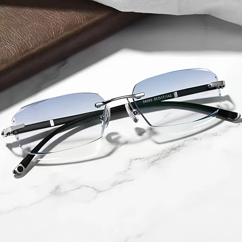 Blue Light Blocking Glasses for Men – Rimless TR90 Frame Retro Rhinestone Anti Blue Light Eyewear, Elegant Business & Daily Use Computer Glasses | Perfect Gift for Valentine's Day, Graduation & More | 2 Styles