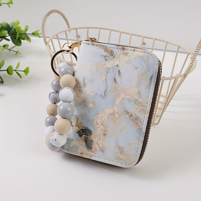 1pc Fashionable And Elegant Bright Bead Bead Wrist Keychain Printed Organ Storage Bag ID Storage Bag Clip Women'S Zero Wallet Keychain Gift For Friends And Mothers