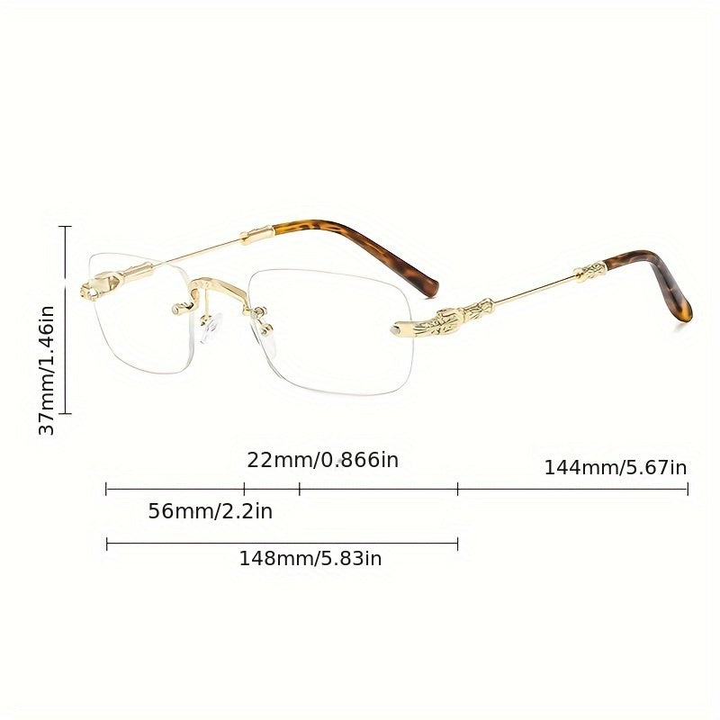Vintage Square Frameless Glasses - Golden & Silvery Zinc Alloy, HD Transparent Lenses, Fashionable Business Look, Mature Design