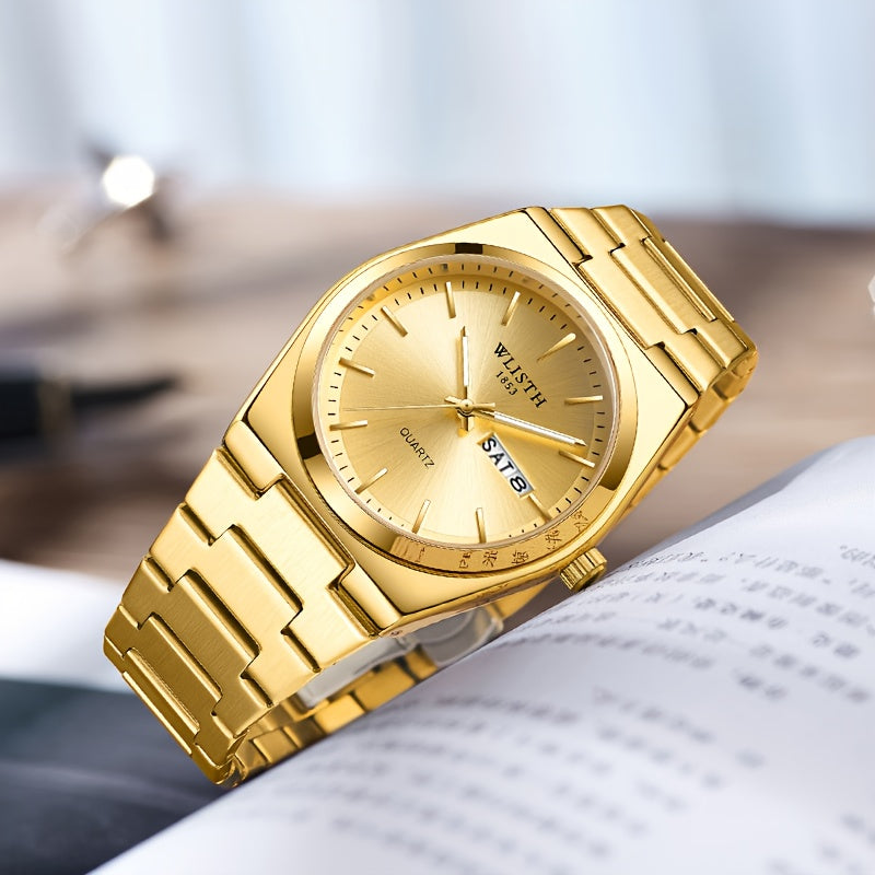 Men's Quartz Watch Stainless Steel Luminous Hands Date Display Sport Business Wristwatch for Men Gold Black Green Silver 4 Colors