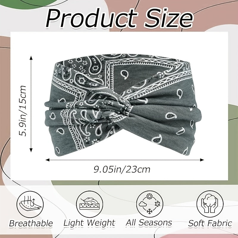 8pcs Paisley Yoga Wide Headbands, Elastic Sweat Wicking Sports Head Bands, Vintage African Turban Headband, Anti Slip, Soft Fabric, Comfy Fashion Hair Masks for Yoga, Skincare, Outdoor Occasions, Women's Daily Headwear & Hair Accessories Gifts