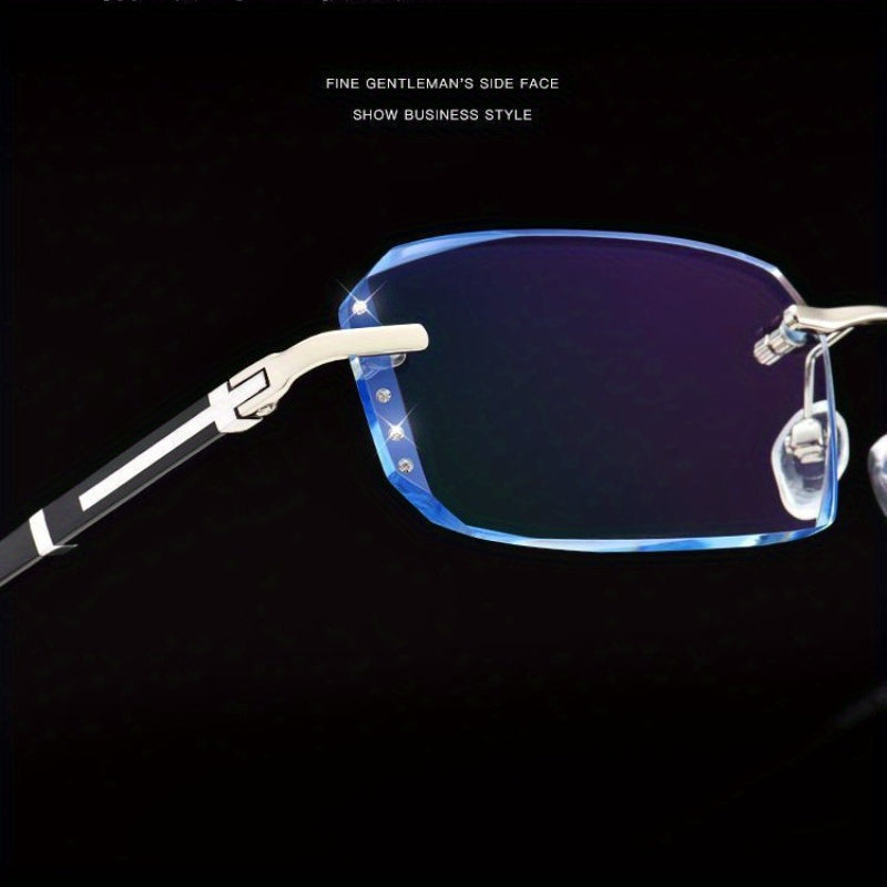 Frameless Reading Glasses for Men Women – Retro Elegant Lightweight Eyewear for Reading, Phone & Computer, Blue Transparent, Magnification Strength +100 to +400
