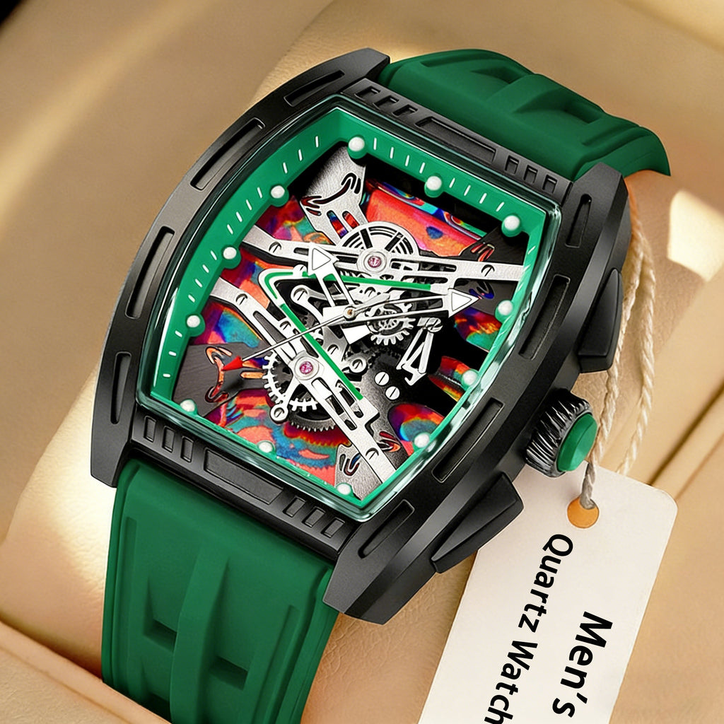 Relogio Masculino Top Brand Men'S Barrel Shape Watches, Luxury Male Quartz Wristwatch, Trendy Retro Style Watch For Man, Silicone Strap, Fashion Trend Men Business Watch, Holiday Birthday Gifts