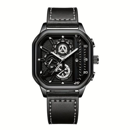 Square Watch for Men Vintage Faux Leather Strap Quartz Analog Wristwatch Polygon Dial Business Casual Sport Watch Father's Day Gift Set 1pc or 4pcs