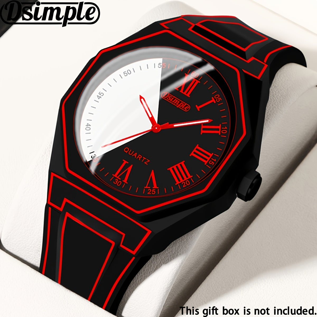 Minimalist Cartoon Quartz Watch Silicone Strap Geometric Dial Unisex Casual Wristwatch for Men Women White Black Red Blue Green