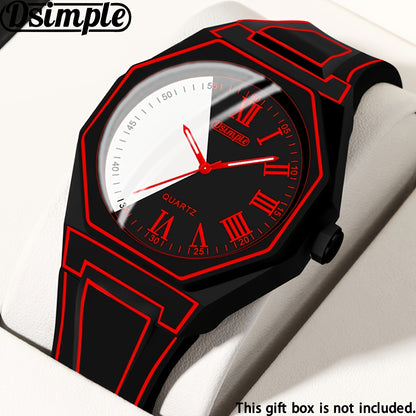Minimalist Cartoon Quartz Watch Silicone Strap Geometric Dial Unisex Casual Wristwatch for Men Women White Black Red Blue Green