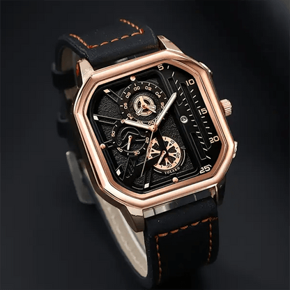 Men's 2-Piece Watch Set – Triangle Dial Silicone Strap & Retro Square Dial Faux Leather, Date Display Sport Dress Watches, Gift for Him