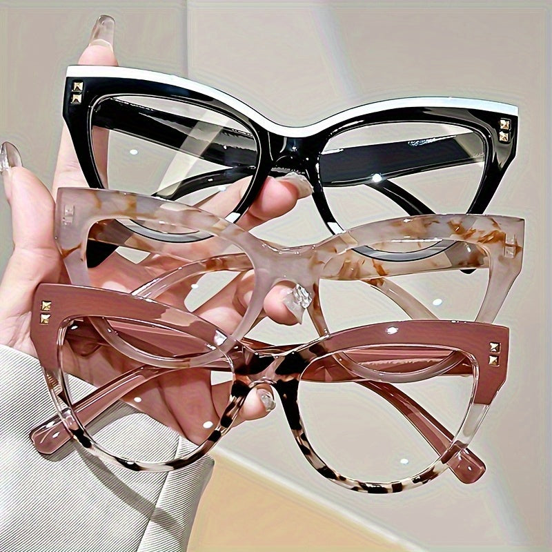 3pcs Elegant Reading Glasses with Metal Hinge Minimalist Color Block Design, Fashionable Presbyopia Eye Frame for Women, Suitable for Halloween And Christmas Gifts