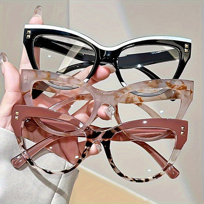 Reading Glasses 3-Pack Metal Hinge Minimalist Color Block Design Elegant Presbyopia Frames for Women Magnification +100 to +400 Fashion Gift Eyewear