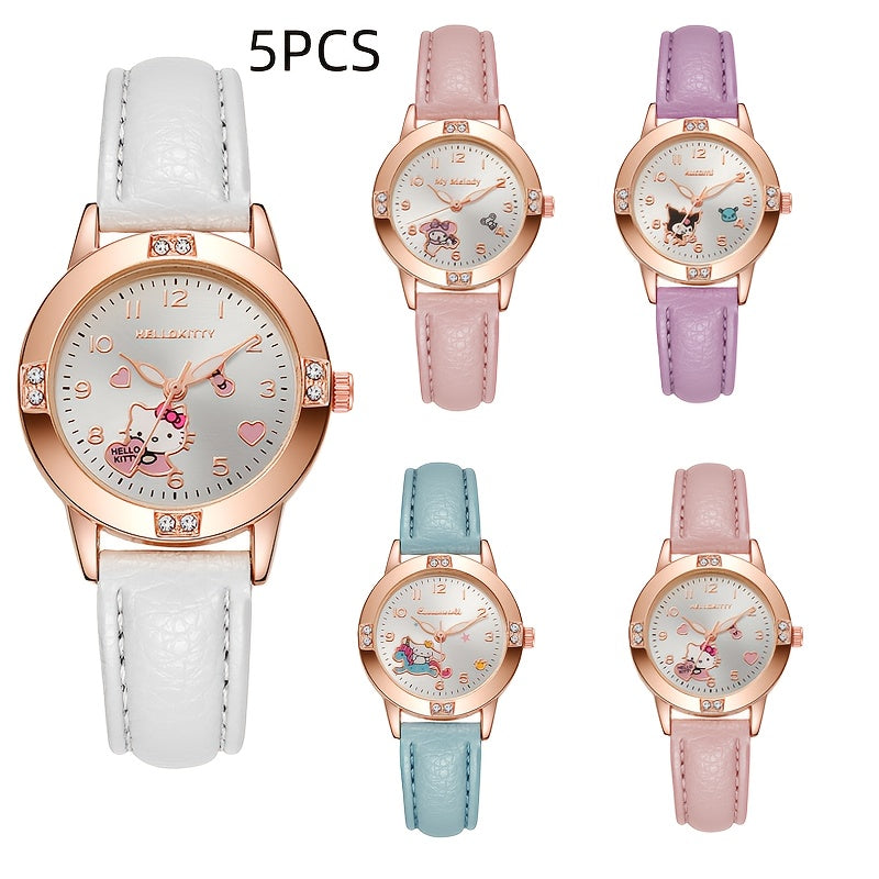 5pcs Of Hello Kitty Kuromi 'S Watches With Sanrio Cartoon Theme, A Set Of 5 Cute Sanrio 'S Watches That Can Be Freely Matched And Worn, Perfect As A Gift For Parties
