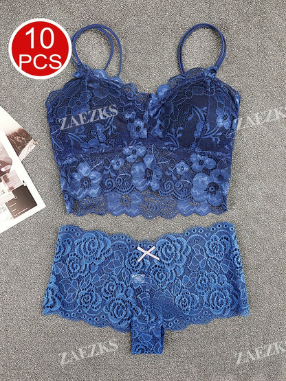 10-Pack Women's Bra and Panty Lingerie Set - Floral Lace Coordinated Style – view 4