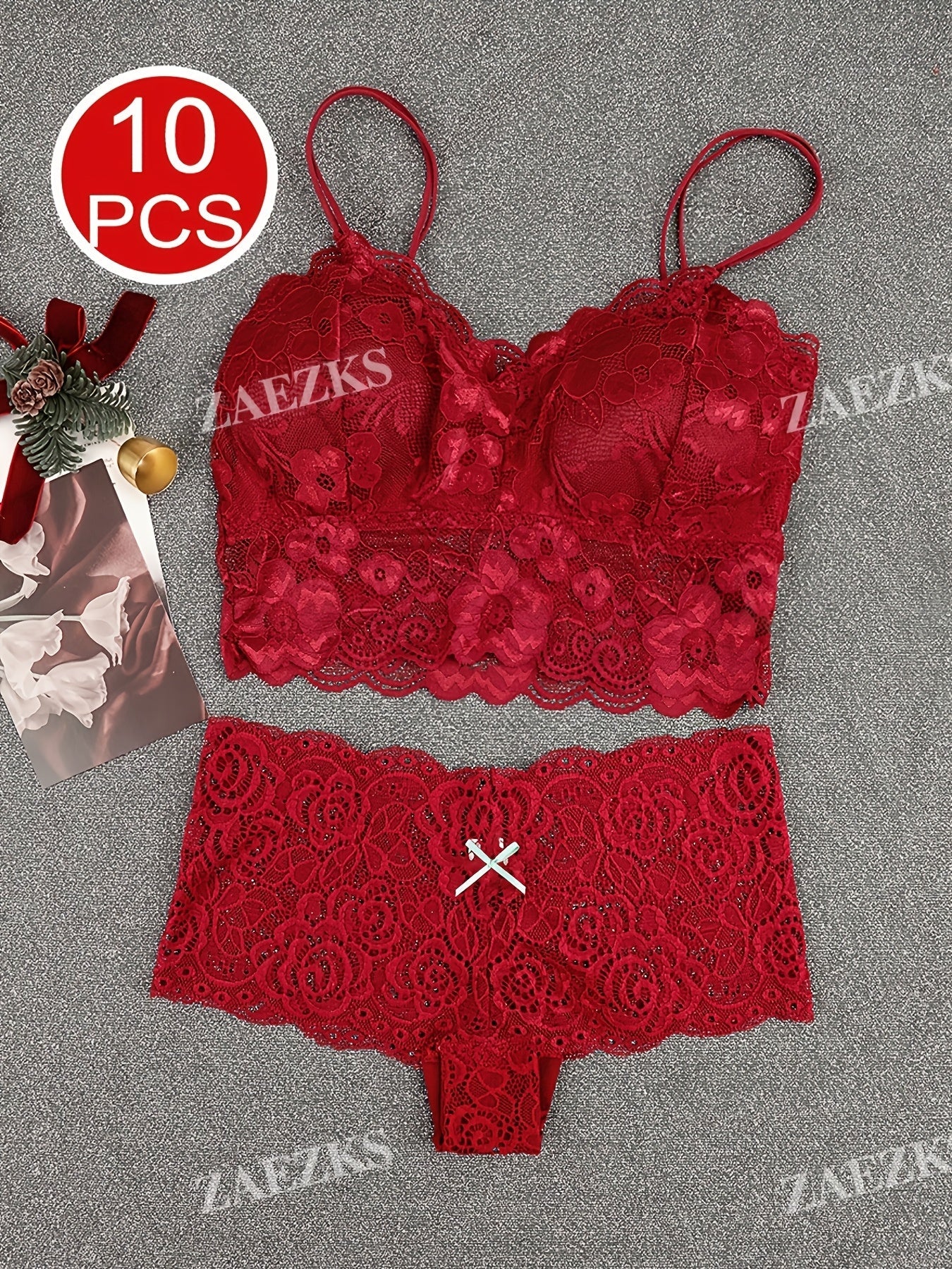 10-Pack Women's Bra and Panty Lingerie Set - Floral Lace Coordinated Style – view 5