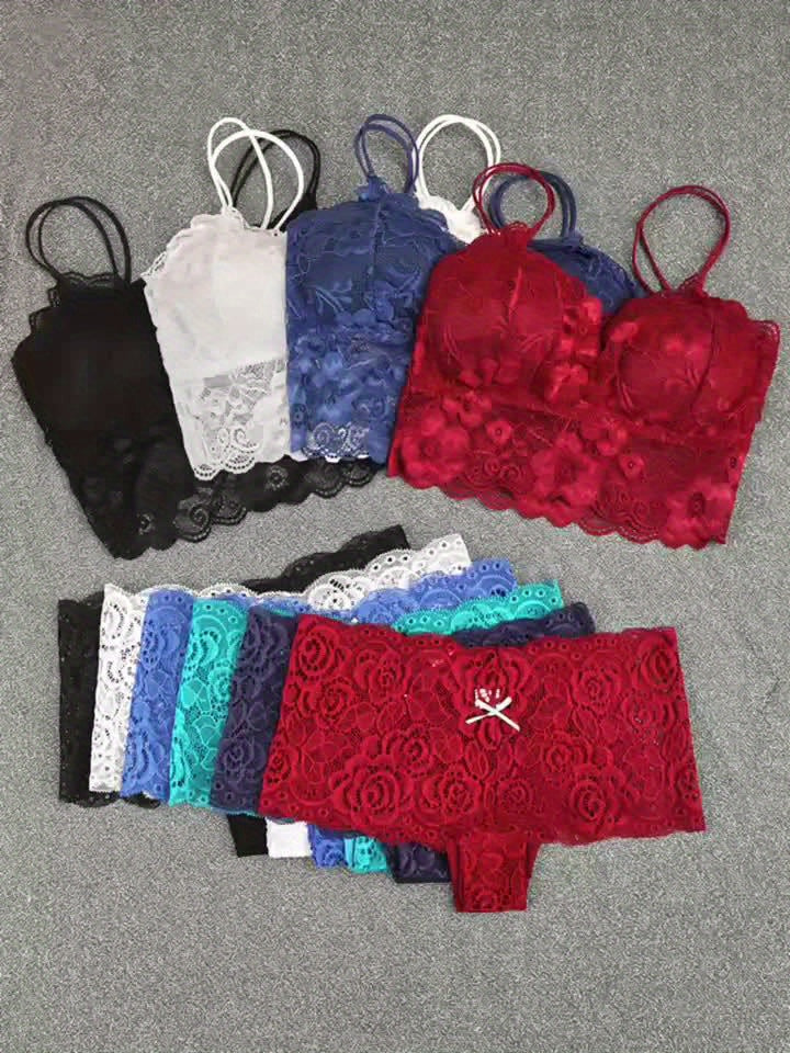 10-Pack Women's Bra and Panty Lingerie Set - Floral Lace Coordinated Style – view 6