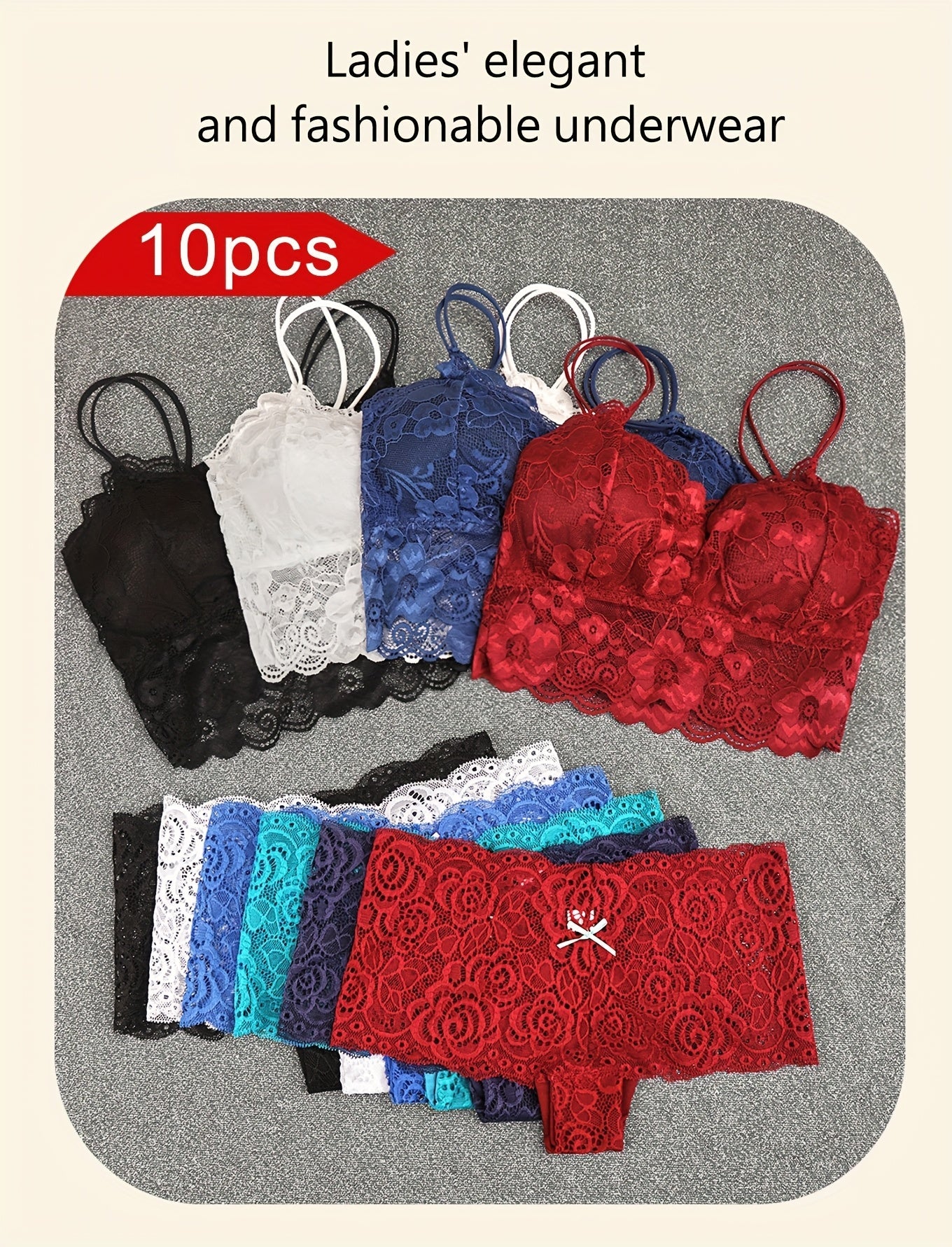 10-Pack Women's Bra and Panty Lingerie Set - Floral Lace Coordinated Style – view 7