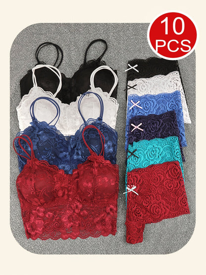 10-Pack Women's Bra and Panty Lingerie Set - Floral Lace Coordinated Style – view 8