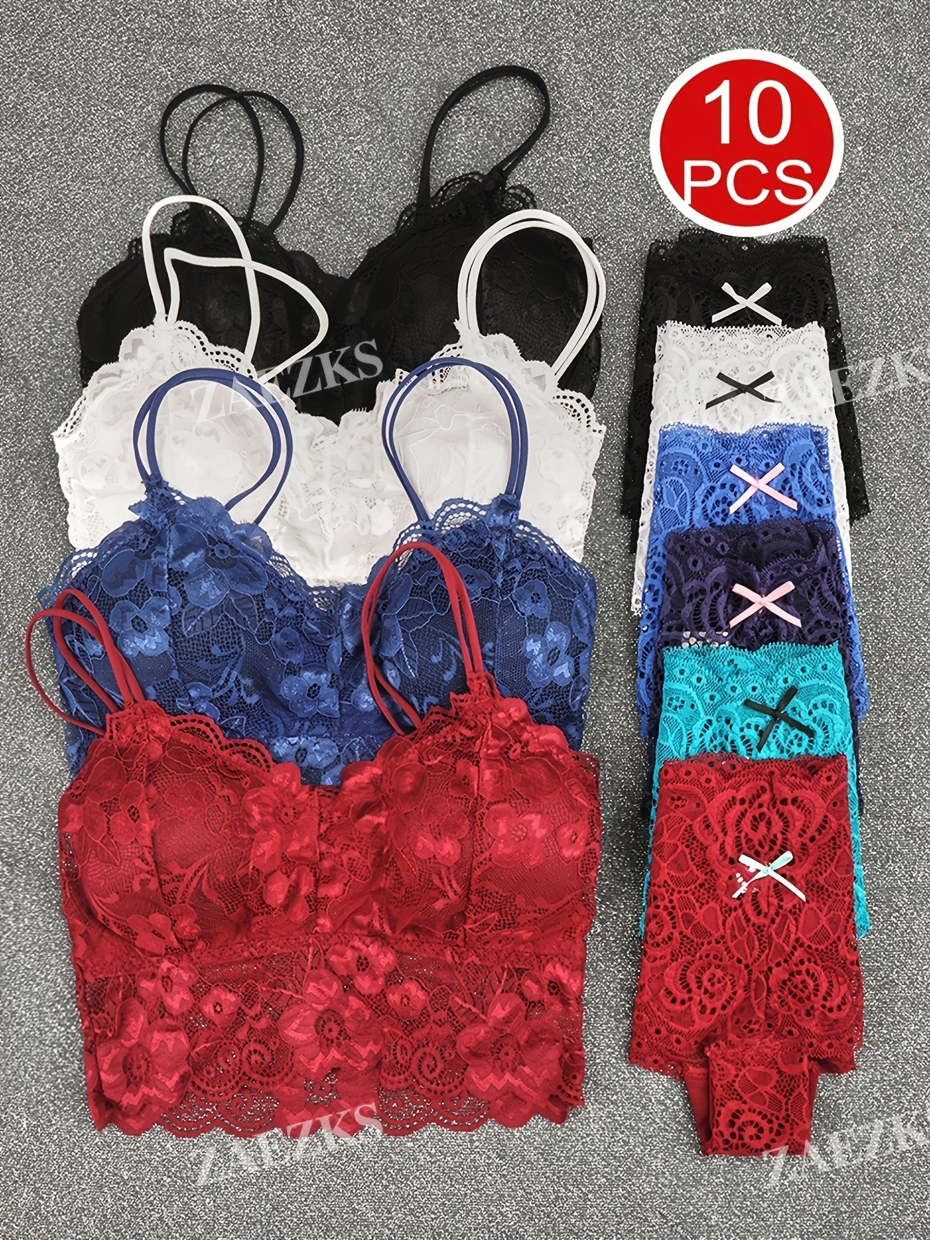 10-Pack Women's Bra and Panty Lingerie Set - Floral Lace Coordinated Style – view 10