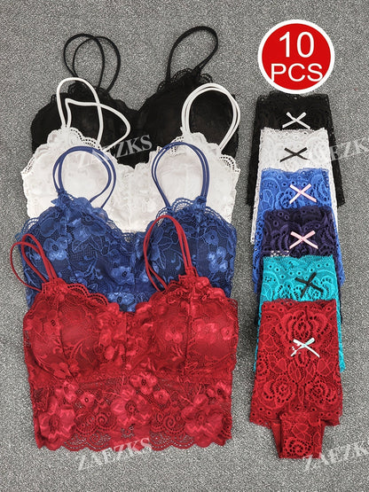 10-Pack Women's Bra and Panty Lingerie Set - Floral Lace Coordinated Style – view 10