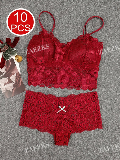 10-Pack Women's Bra and Panty Lingerie Set - Floral Lace Coordinated Style – view 13