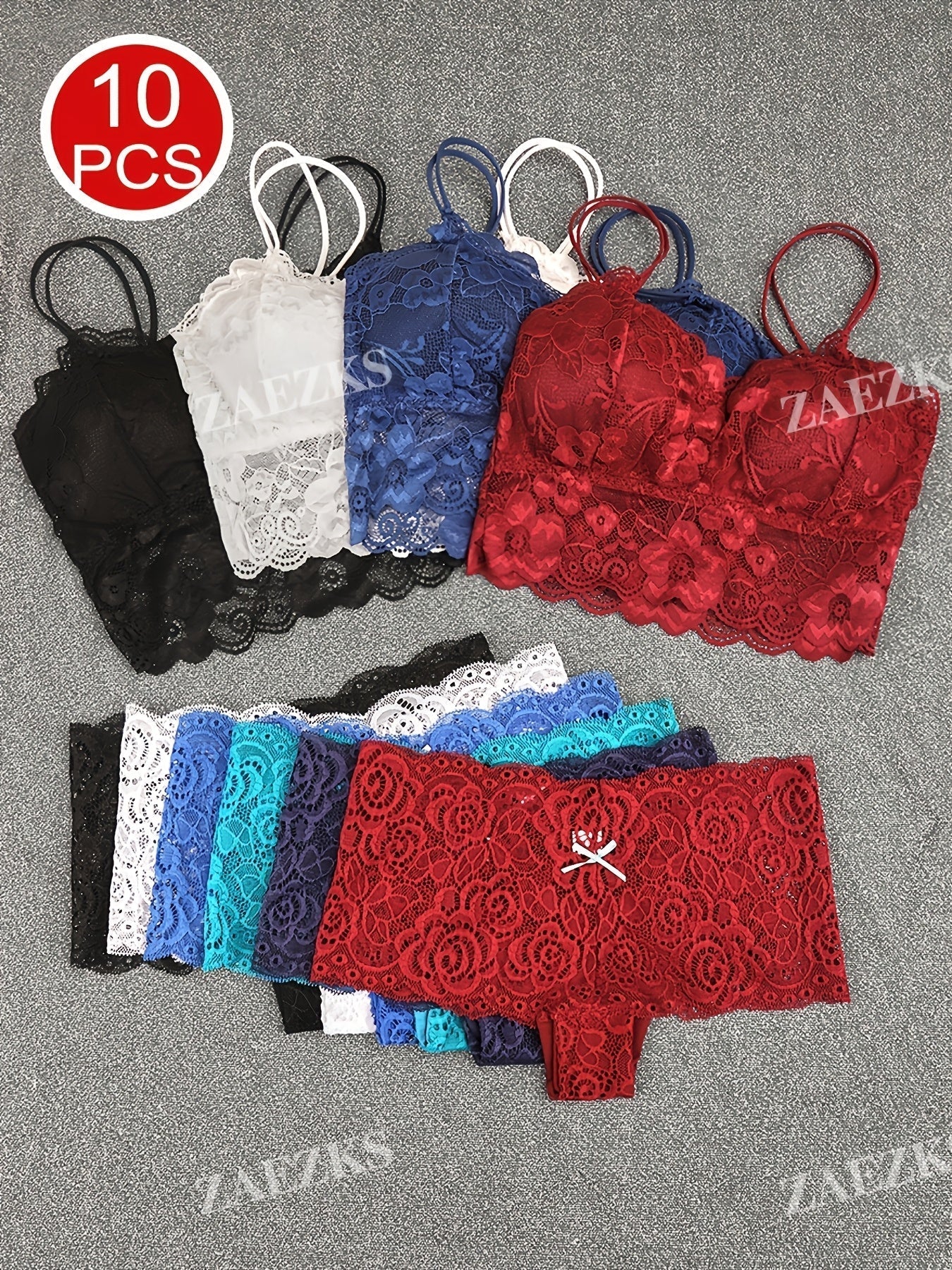 10-Pack Women's Bra and Panty Lingerie Set - Floral Lace Coordinated Style – view 15