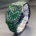 Men'S Hip-Hop Timepiece, Social Event Watch for Men, Big Face Green Ice Faux Faux Gemstone, Glow-In-The-Dark Hands Clock, Luxury Gift for Men